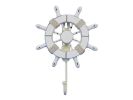 Rustic All White Decorative Ship Wheel with Hook 8"