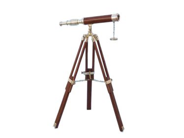 Floor Standing Brass/Wood Harbor Master Telescope 30"" - Wood