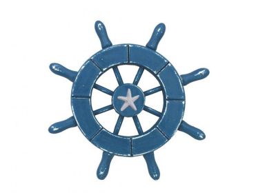 Rustic Light Blue Decorative Ship Wheel With Starfish 6""
