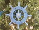 Rustic Light Blue Decorative Ship Wheel With Seashell Christmas Tree Ornament  6""