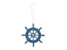 Rustic Light Blue Decorative Ship Wheel With Seashell Christmas Tree Ornament  6""