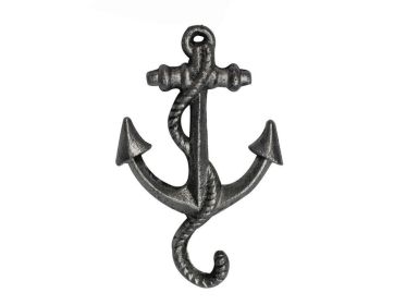 Rustic Silver Cast Iron Anchor Hook 5"