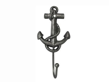 Rustic Silver Cast Iron Anchor Hook 7"