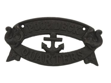 Rustic Black Cast Iron Poop Deck Quarters Sign 8""