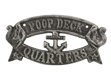 Antique Silver Cast Iron Poop Deck Quarters Sign 8"