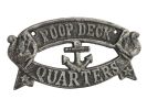 Antique Silver Cast Iron Poop Deck Quarters Sign 8"
