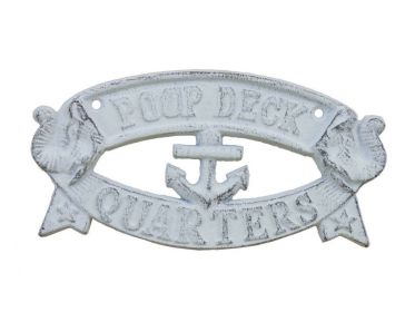 Whitewashed Cast Iron Poop Deck Quarters Sign 8"