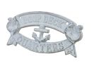 Whitewashed Cast Iron Poop Deck Quarters Sign 8"