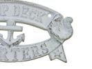 Whitewashed Cast Iron Poop Deck Quarters Sign 8"
