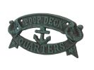 Seaworn Blue Cast Iron Poop Deck Quarters Sign 8"