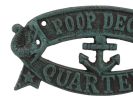 Seaworn Blue Cast Iron Poop Deck Quarters Sign 8"