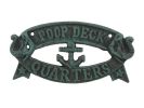 Seaworn Blue Cast Iron Poop Deck Quarters Sign 8"
