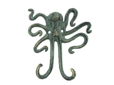 Antique Bronze Cast Iron Decorative Wall Mounted Octopus Hooks 6""