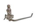 Aged White Cast Iron Mermaid Toilet Paper Holder 10""