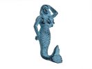 Rustic Dark Blue Whitewashed Cast Iron Mermaid Hook 6"