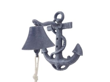 Rustic Dark Blue Cast Iron Wall Mounted Anchor Bell 8""