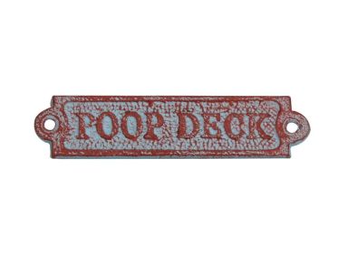 Rustic Red Whitewashed Cast Iron Poop Deck Sign 6"