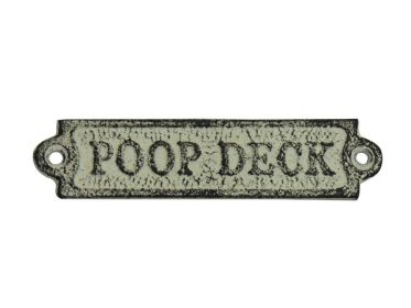 Whitewashed Cast Iron Poop Deck Sign 6"