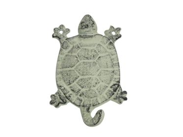 Whitewashed Cast Iron Turtle Key Hook 6"