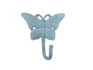 Rustic Light Blue Cast Iron Butterfly Hook 6""