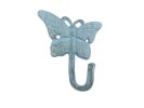 Rustic Light Blue Cast Iron Butterfly Hook 6""