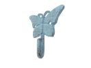 Rustic Light Blue Cast Iron Butterfly Hook 6""