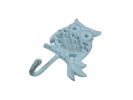 Rustic Light Blue Cast Iron Owl Hook 6""