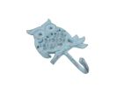 Rustic Light Blue Cast Iron Owl Hook 6""