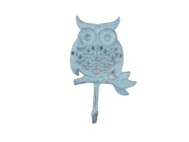 Rustic Light Blue Cast Iron Owl Hook 6""