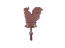 Rustic Red Whitewashed Cast Iron Rooster Hook 7""