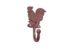 Rustic Red Whitewashed Cast Iron Rooster Hook 7""