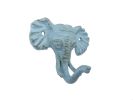 Rustic Light Blue Cast Iron Elephant Hook 5""