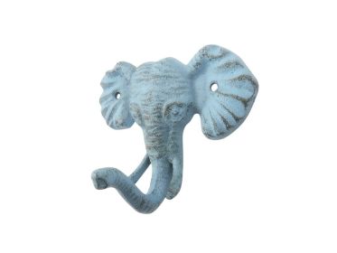 Rustic Light Blue Cast Iron Elephant Hook 5""