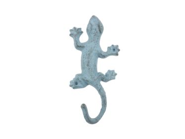 Rustic Light Blue Cast Iron Lizard Hook 6""