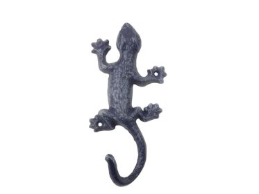 Rustic Dark Blue Cast Iron Lizard Hook 6""