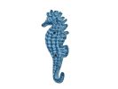 Rustic Light Blue Whitewashed Cast Iron Seahorse Hook 5"