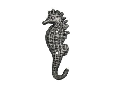 Rustic Silver Cast Iron Seahorse Hook 5"