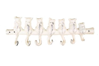 Whitewashed Cast Iron Cat Wall Hooks 13""