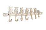 Whitewashed Cast Iron Cat Wall Hooks 13""