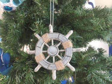 Rustic Decorative Ship Wheel With Seashell Christmas Tree Ornament  6""