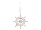 White Decorative Ship Wheel With Anchor Christmas Tree Ornament 6"