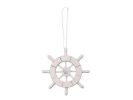 White Decorative Ship Wheel With Seashell Christmas Tree Ornament  6"