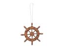 Rustic Wood Finish Decorative Ship Wheel Christmas Tree Ornament 6"