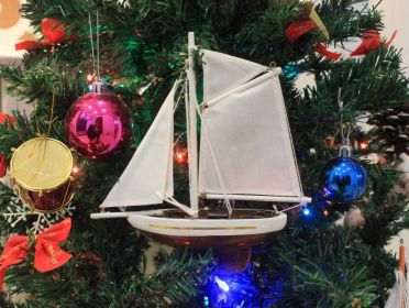 Wooden Columbia Model Sailboat Christmas Tree Ornament 9""