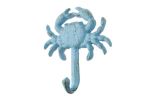 Rustic Light Blue Cast Iron Wall Mounted Crab Hook 5"