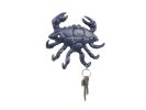 Rustic Dark Blue Cast Iron Decorative Crab with Six Metal Wall Hooks 7""