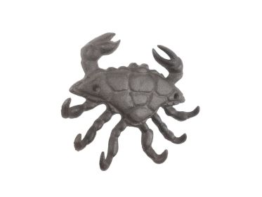 Cast Iron Decorative Crab with Six Metal Wall Hooks 7""