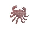 Red Whitewashed Cast Iron Decorative Crab with Six Metal Wall Hooks 7""