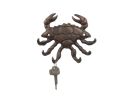 Rustic Copper Cast Iron Decorative Crab with Six Metal Wall Hooks 7""