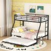 Twin over Full Bed with Sturdy Steel Frame, Bunk Bed with Twin Size Trundle, Two-Side Ladders, Black